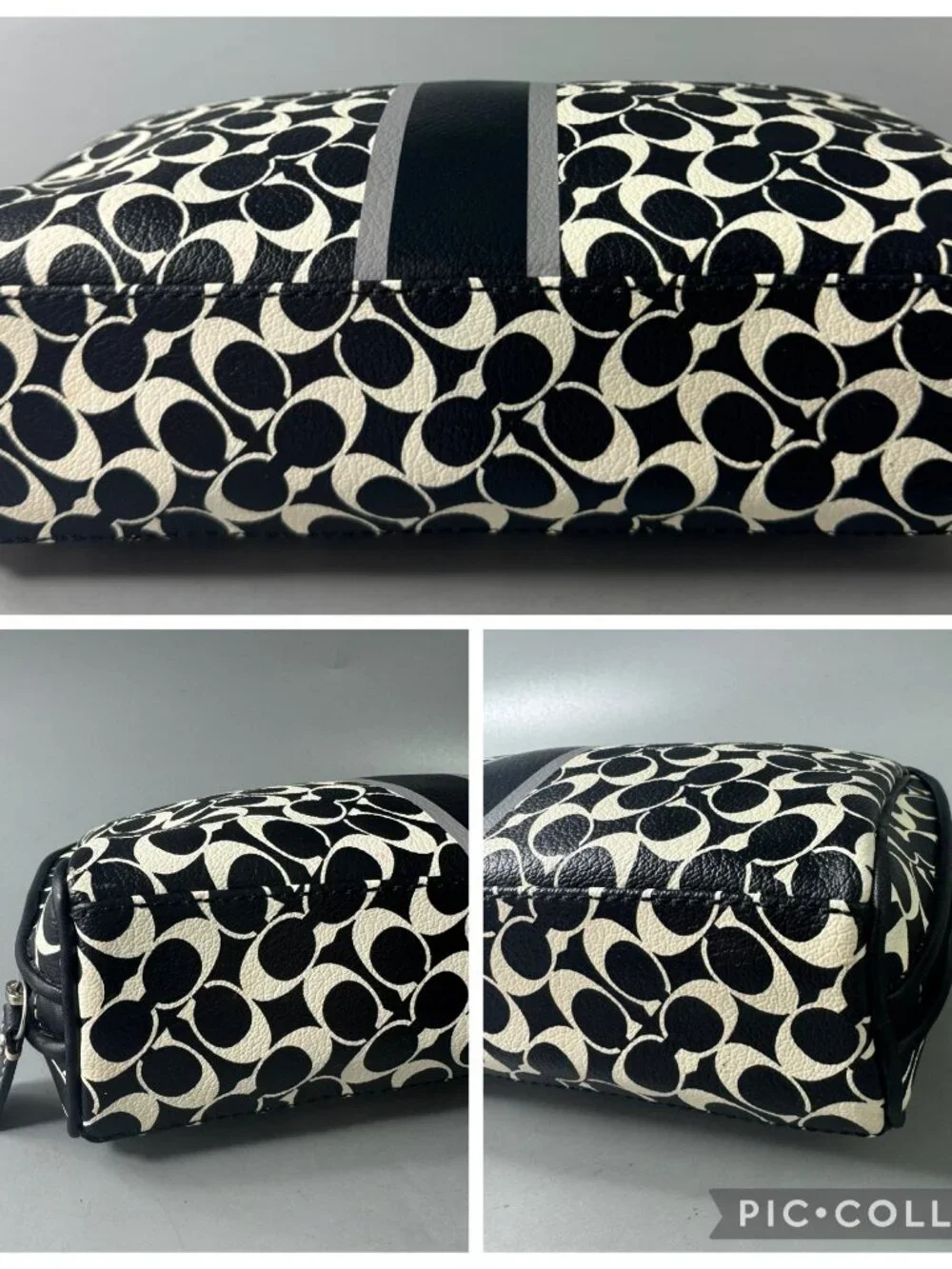 Authentic Coach Signature C PVC & Leather Small Clutch Bag Black & White